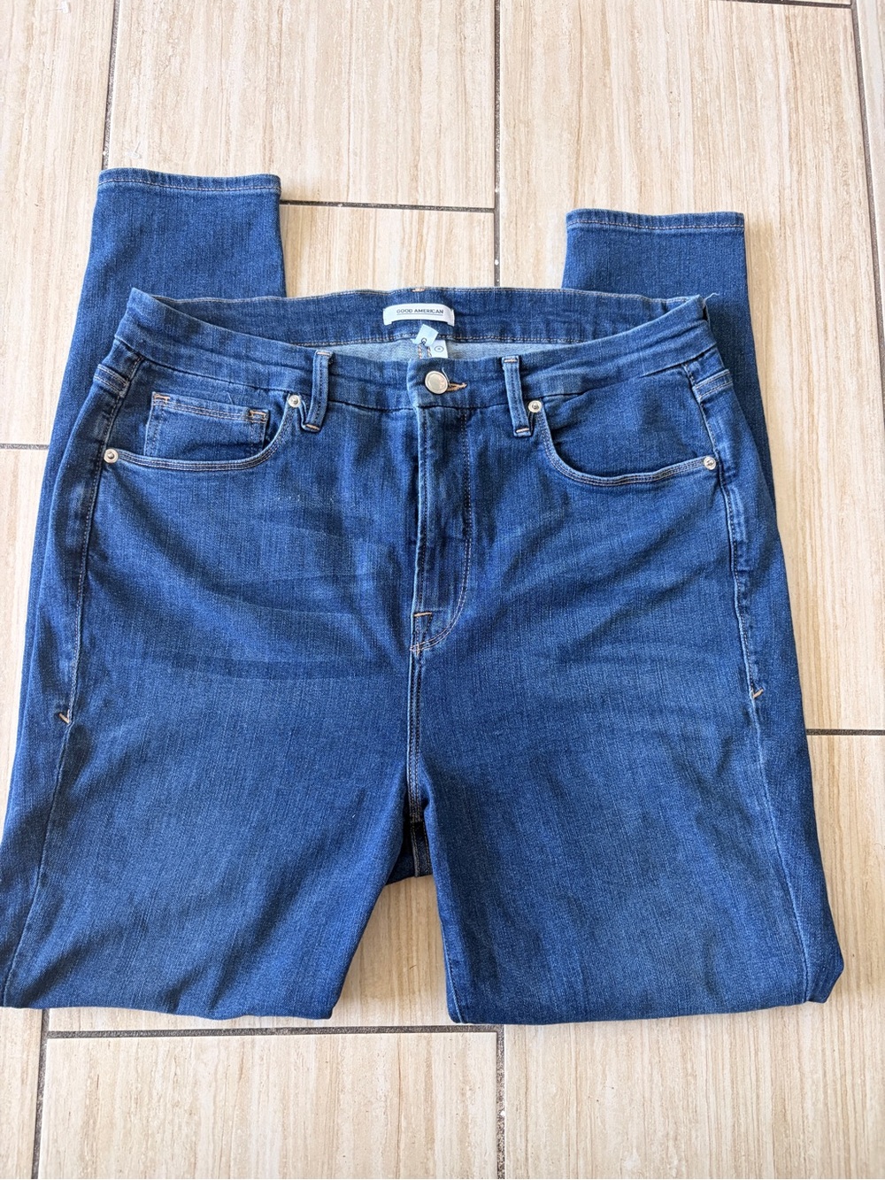 Good American Dark Blue High-Rise Good Legs Jeans